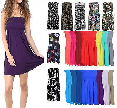 £7.99 • Buy Women Strapless Elasticated Boobtube Sheering Shirred Bandeau Swing Dress Top