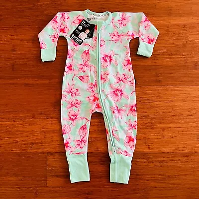 Bonds Magnolia Bright Jasmine Green Pink Floral Zip Wondersuit Sz 0 BNWT • $35