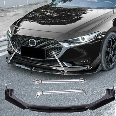 Car Front Bumper Lip Spoiler Splitter + Strut Rods For Mazda 3 Sedan / Hatchback • $95.03