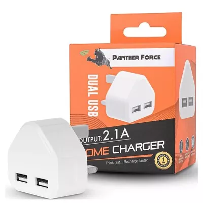 UK Mains 3 Pin Plug Adapter Wall Charger With 2 USB Ports For Phones Tablets CE • £6.99