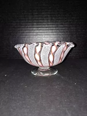  VTG MURANO LATTICINO ART GLASS  Candy Dish  Bon Bon  Pink And Clear Beautiful • $24.50