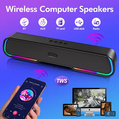 Wireless Computer Speaker Bluetooth Stereo Sound Bar For Desktop PC Laptop TV • £14.99