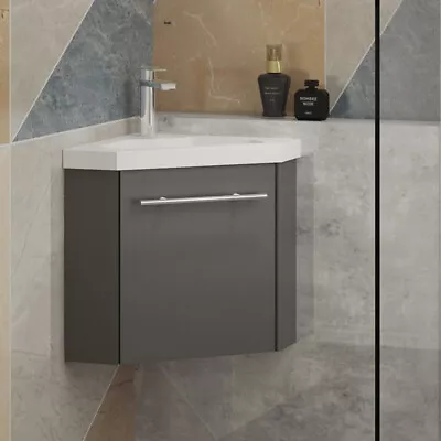 Cloakroom Corner Vanity Unit Storage Grey / White Single Door With Inset Basin • £129.99