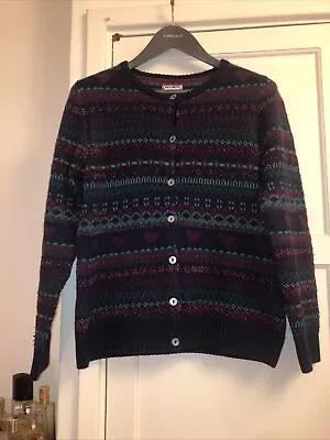 Country Rose FAIRISLE Knit Cardigan Nordic Acrylic Wool Landgirl Cottagecore EWM • £34.99