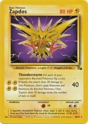Pokémon TCG - Zapdos - 30/62 - Rare Unlimited - Fossil Unlimited [Moderate Play] • $4.75