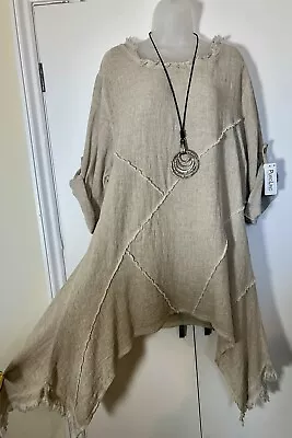 New Long Sided Linen/ Cotton TUNIC Top Sz 18 20 22 Made In Italy Cheesecloth • £22.85