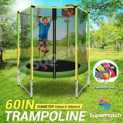 $159.59 • Buy Genki 60 Inch Kids Trampoline Round Jumping W/Safety Enclosure & Basketball Hoop