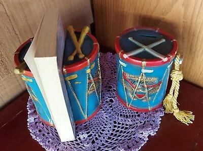 Vintage Ceramic American Eagle Drum Bookends With Bank Patriotism Military Drums • $30.99