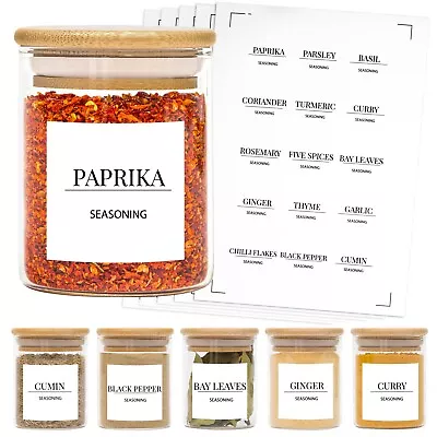 £31.99 • Buy Glass Spice Jars With Bamboo Lids Spice Jar With Spice Labels Storage Glass Jars