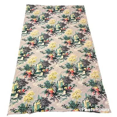$64.97 • Buy Vintage Barkcloth Curtain Panel Mid Century Cherubs Floral Mediterranean Garden 