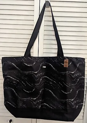 Victoria's Secret PINK Zip Closure Nylon Duffle Beach Bag Tote Black NWT • $12