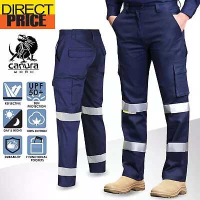 Hi Vis Pants Work Cargo Trousers Cotton Drill 3M Tape Tradie AU Standard UPF50+ • $43.95