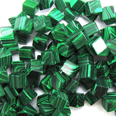 6mm Synthetic Green Malachite Cube Beads 15.5  Strand • $5.49