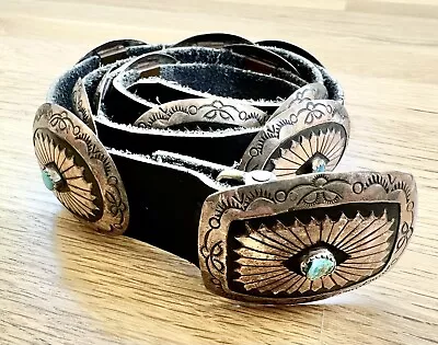 Vtg Navajo Sterling Silver Turquoise Concho Belt 37  Long - 12 Conchos - Signed • $396