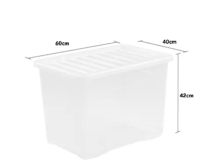 80 Litres Clear Plastic Container Nest Stackable Storage Box With Lid - UK Made • £13.79