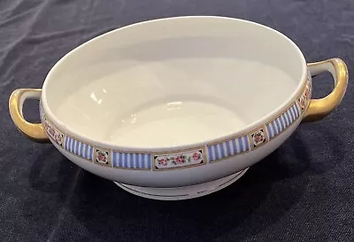 VICTORIA Czecho - Slovakia Round Serving Dish Pink Roses Blue Line VIT151 No Lid • $18