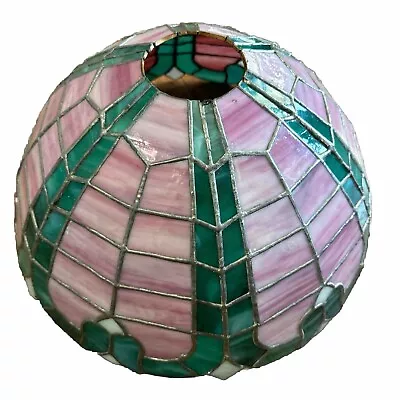 Vintage Stained Glass Tiffany Style Shade Large Pink Green Teal • $150