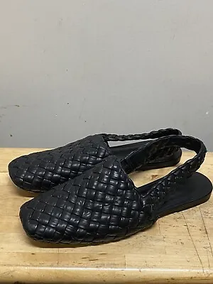 VINCE Women's Black Slingback Strap Cadot Square Toe Slip On Leather Flats 6 M • $39.79