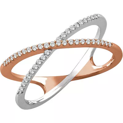Crossover Diamond Ring 2 Tone 14K Rose & White Gold 1/6 Ct Diamonds  • £767.28
