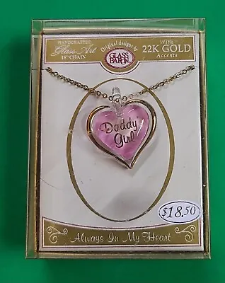 Glass Baron Heart & Key Necklace 22K Gold Accents Pendant 18  Chain DADDY'S GIRL • $9.99
