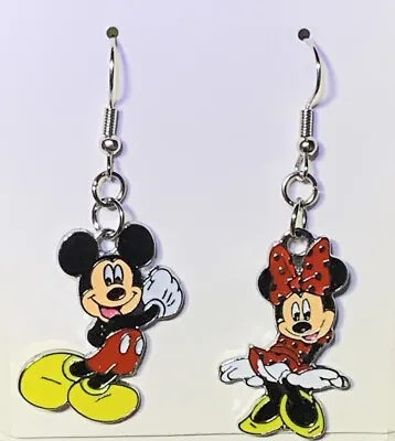 Silver Disney Mickey & Minnie Mouse Double Sided Dangle Drop Earrings!! • $9