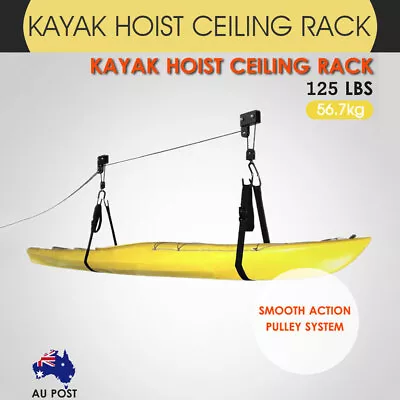 Kayak Hoist Pulley System Bike Lift Ceiling Garage Rack Storage 125LBS Capacity • $41.99