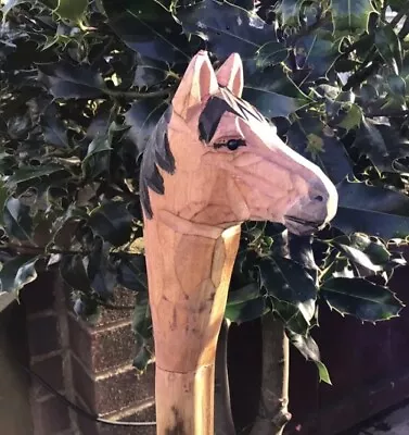 Wooden Hiking/Walking Stick Carved Horse Head Handle With A Leather Wrist Strap • £9.99