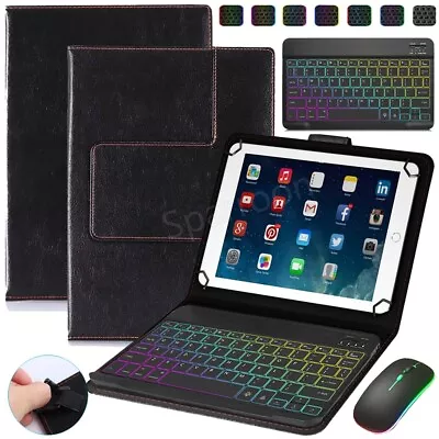 Universal Case Leather Cover With Backlit Keyboard Mouse For 9.7-11 Inch Tablets • £23.99