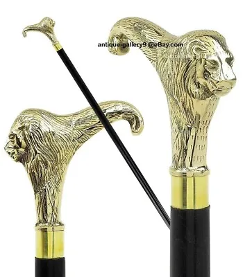 $29.70 • Buy Antique Style Brass Loin King Head Handle Victorian Wooden Cane  Walking Stick