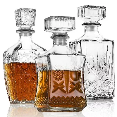 Liquor Decanters Whiskey Decanter Set Of 3 Glass Alcohol Bottle For Tequila ... • $47.97