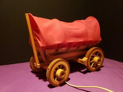 $19.95 • Buy Vintage Wooden COVERED WAGON Western Stagecoach Night LIGHT Lamp - Works! USA