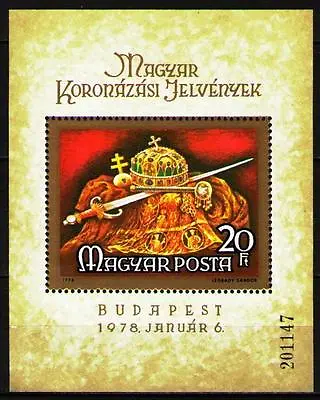 Hungary 1978 Sc2548  MiBlk135A 9.00 MiEu  1 SS  Mnh  Hungarian Crown Jewels • £5.54