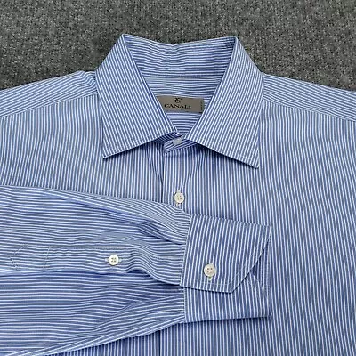 Canali 1934 Dress Shirt Men's Size 16.5 Cotton Blue White Striped Made In Italy • $34.95