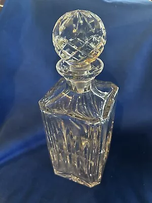 Vintage Crystal Decanter With Stopper  11  Tall Whiskey Square Body Clear • $35