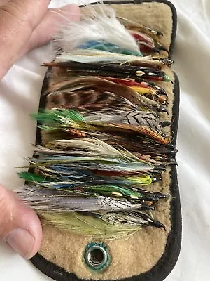 Vintage Leather Fly Fishing Wallet Cloth Filled Lures Flies Pouch Over 60 Lot 2 • $69.99