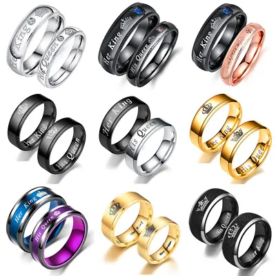 Matching King Queen Couple Ring Wedding Engagement Band Stainless Steel Promise • $6.59