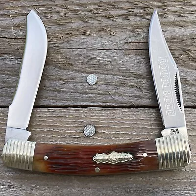 Rough Rider RR1565 Bolster Stripe Moose Stainless Clip & Spey Blades Bone Handle • $19.95