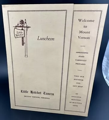 Vintage Antique 1950s Menu Mount Vernon Virginia Little Hatchet Tavern • $7.95