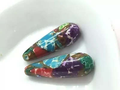 £1.99 • Buy 2 Synthetic Imperial Jasper Teardrop Beads, Multicoloured  30x10mm