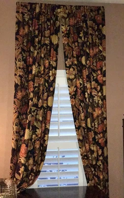 £161.75 • Buy Linen Drapery Panels Curtains 49”W 135 L  Floral Multicolor Lined Custom Qty 4