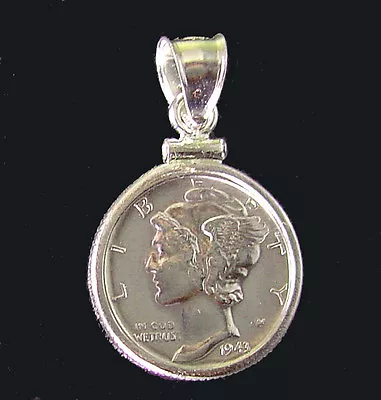 Coin Pendant 90% Silver Vintage Mercury Dime Sterling Silver Bezel Soldered Bail • $26.75