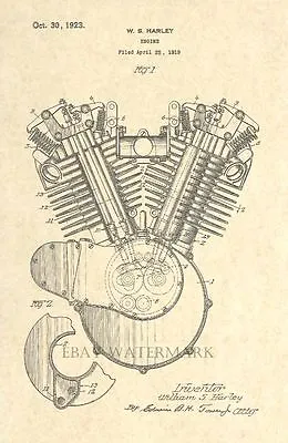 Official Harley Davidson Engine US Patent Art Print - 1923 V Twin Motorcycle 10 • $12.77