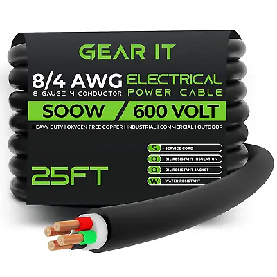 8/4 8 AWG Portable Power Cable (25 Feet - 4 Conductor) SOOW 600V 8 Gauge Electri • $189.99