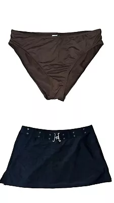 La Blanca By Rod Beattie Black Swim Skirt Womens 12 Brown Suit Bottoms 2 Pc Med • $20.99