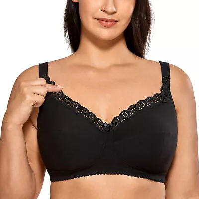 Gratlin Women's Maternity Nursing Bra Cotton Wirefree Soft With Lace Trim • $25.73