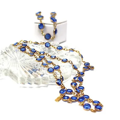 Signed Swarovski Blue Crystal Chicklet Necklace And Bracelet Set • $90