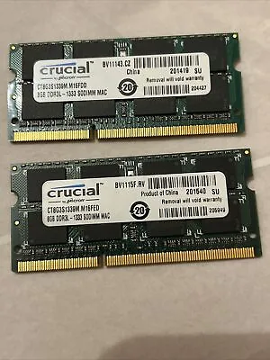 Crucial 16GB (2Rx8 )PC3-10600S DDR3-1333Mhz SODIMM Imac / Laptop Memory RAM • £60