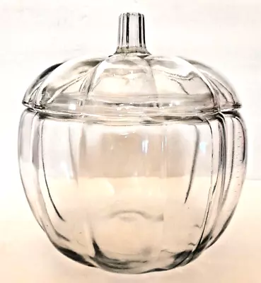 Vintage 7 Inch Pumpkin Clear Crystal Candy Jar Cookie Jar Fall Décor With Lid • $12.95