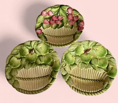 Set Of 3 Italian Majolica Handpainted Fruit Basket Plates  8.5“ New-Estate Find • $26