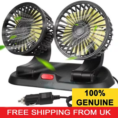 12 Volt Electric Auto Car Van Cooling Fan Dashboard Air Con Cooler Dual Head 12V • £10.89